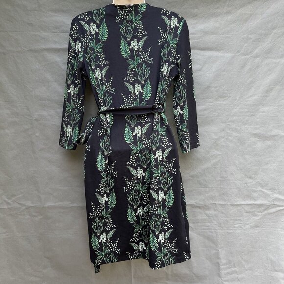 Persifor Size Small Green Black Botanical Plants Wrap Dress 3/4 Sleeve - Picture 2 of 5